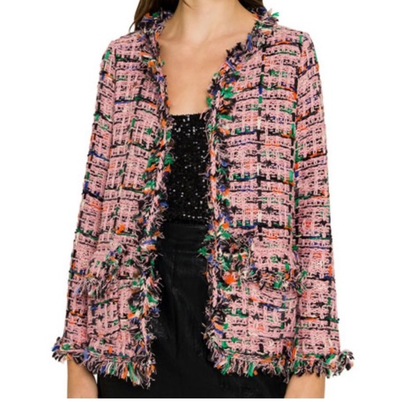 ENGLISH FACTORY PINK TWEED BOLERO SWEATER JACKET SMALL - Picture 2 of 11